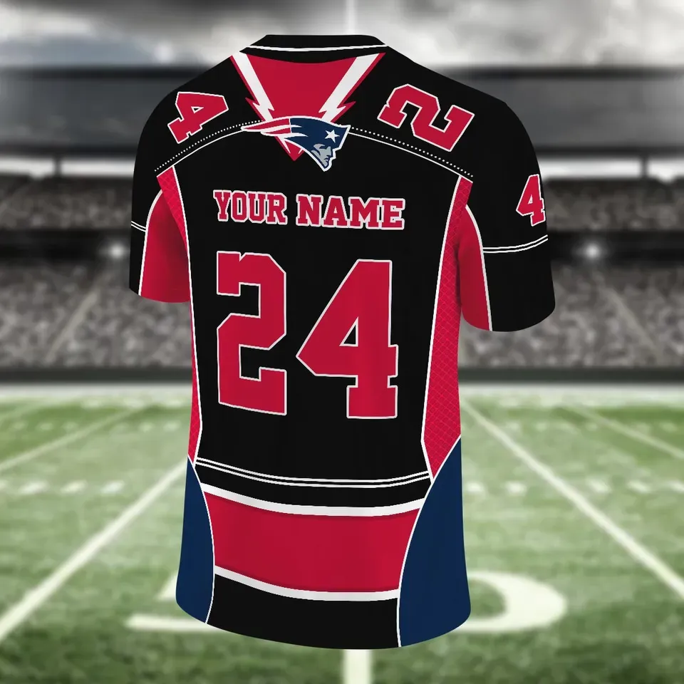 Custom New England Patriots Football Jersey Black Red Graphic Personalized Name Number 3