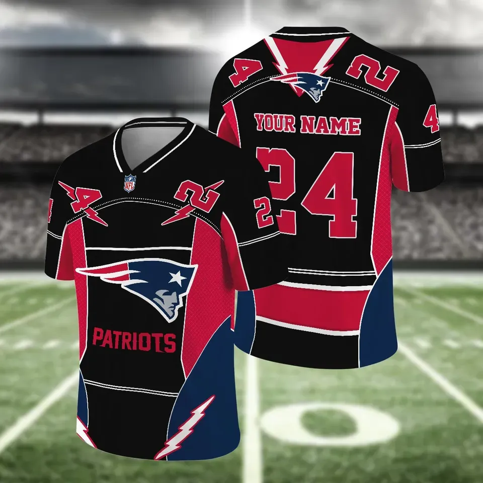 Custom New England Patriots Football Jersey Black Red Graphic Personalized Name Number