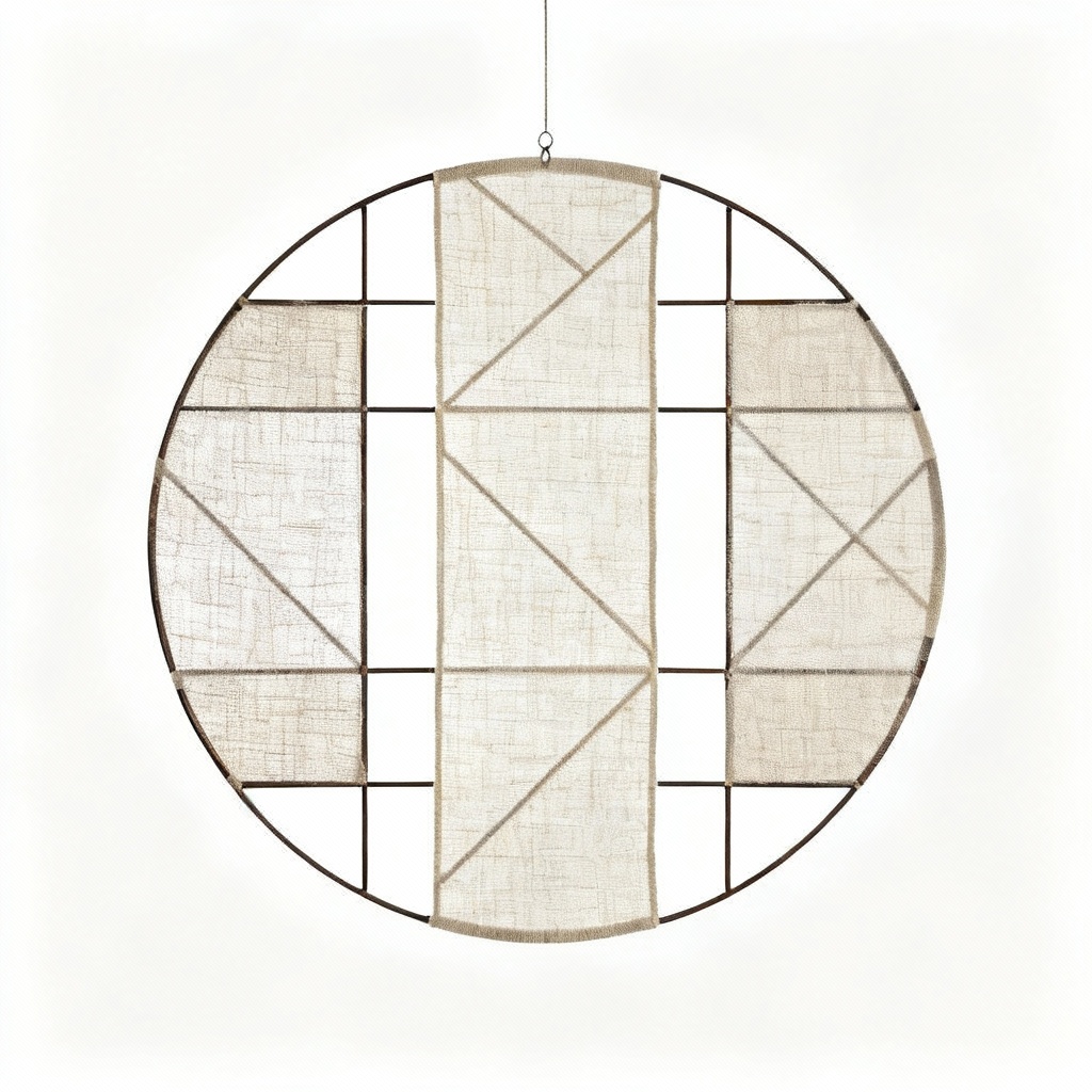 Abstract Fabric & Linen Sun Catcher Mobile - Geometric Design, 12 x 24 Inches