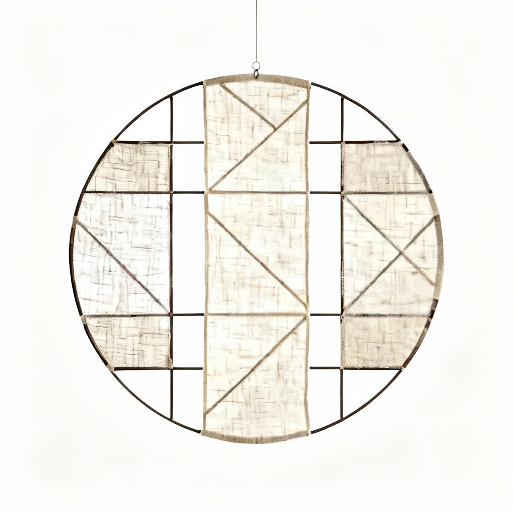 Abstract Fabric & Linen Sun Catcher Mobile - Geometric Design, 12 x 24 Inches