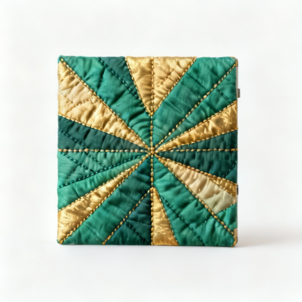 Abstract Fabric Quilted Wall Art - Emerald & Gold Accent - 12x18 inches