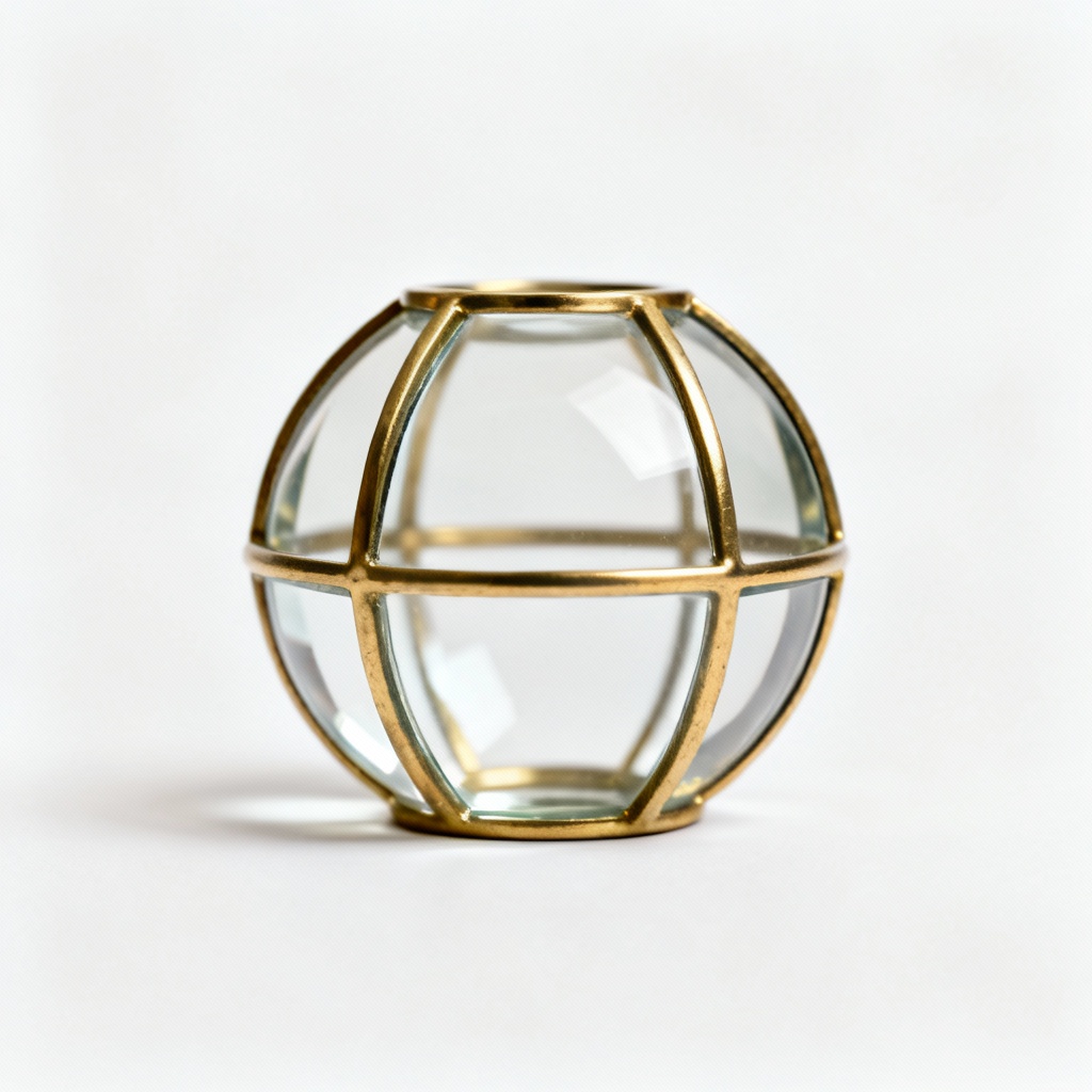 Abstract Metal & Brass Glass Sculpture - Geometric Form - Desk Art