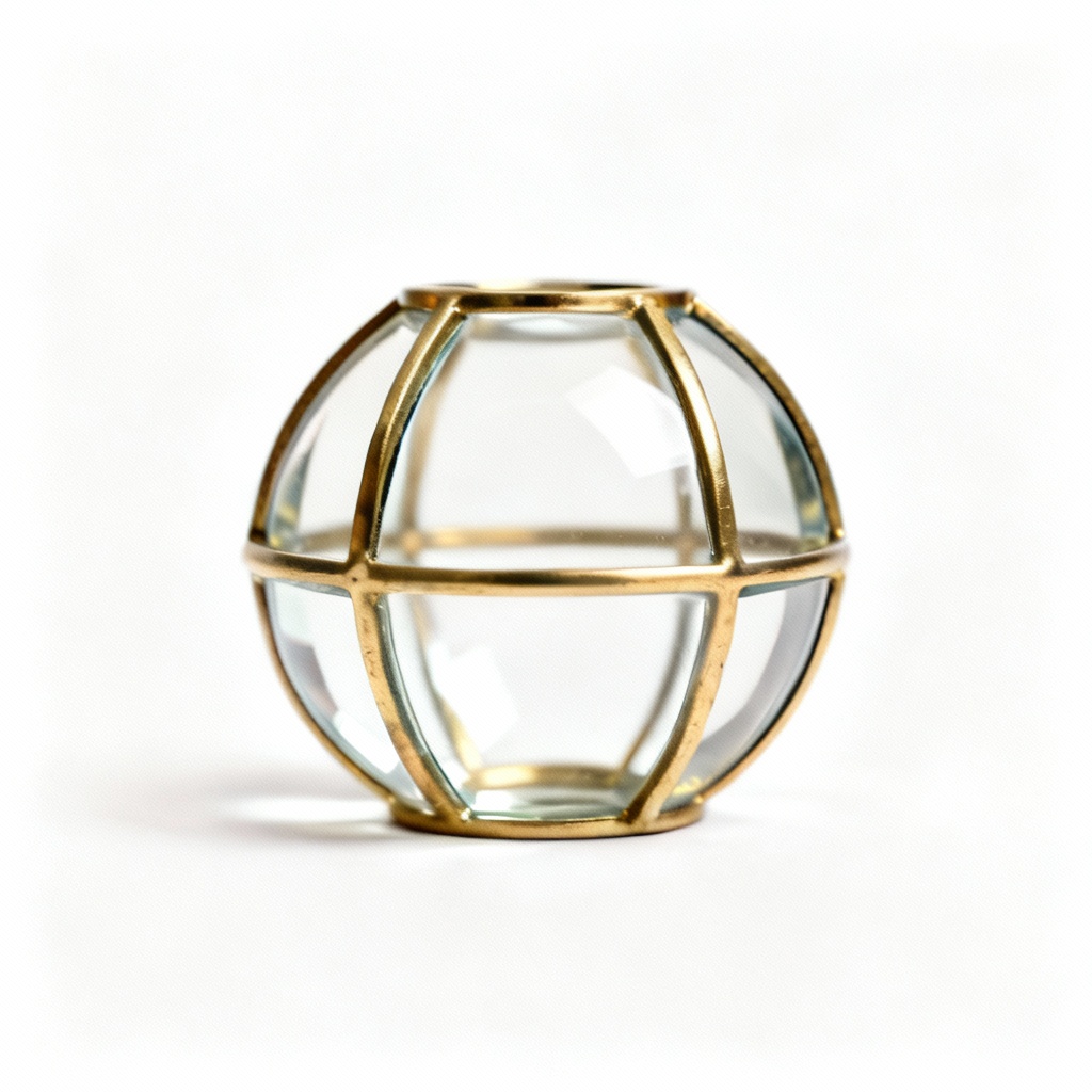 Abstract Metal & Brass Glass Sculpture - Geometric Form - Desk Art