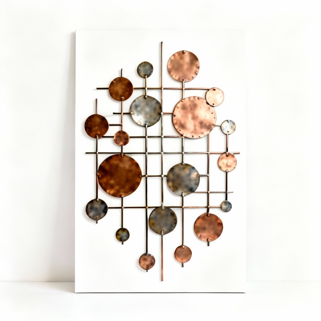 Abstract Metal & Copper Collage Wall Art - Geometric Shapes, 12x18 Inches