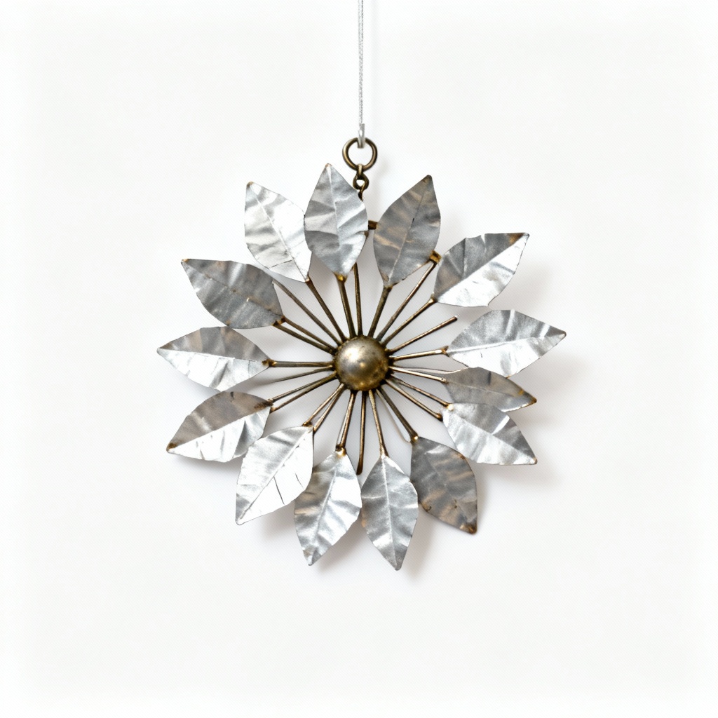 Abstract Metal & Silver Leaf Paper Flower Wall Art - Small Accent Piece