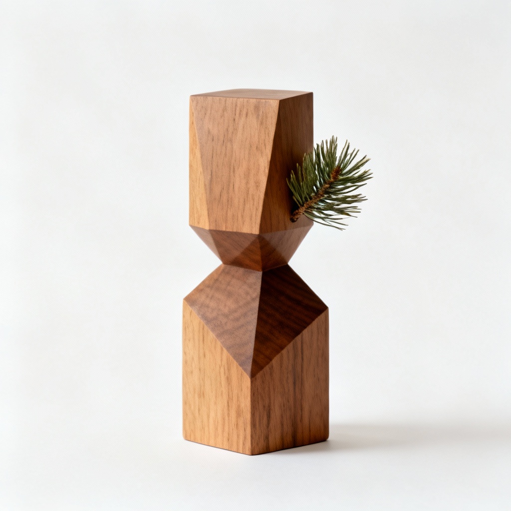 Abstract Wood Sculpture with Pine Accent - Geometric Home Decor