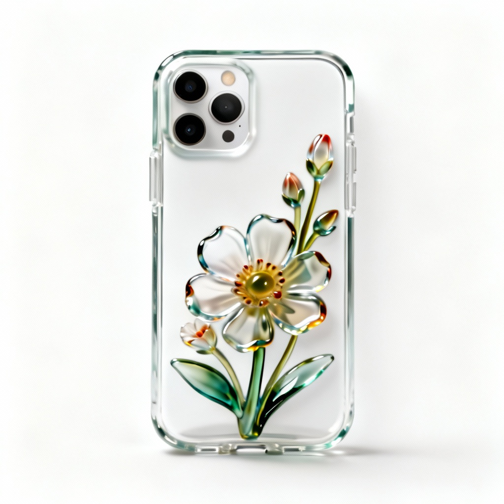 Artisan Glass Phone Case with Blown Floral Inlay - Universal Fit