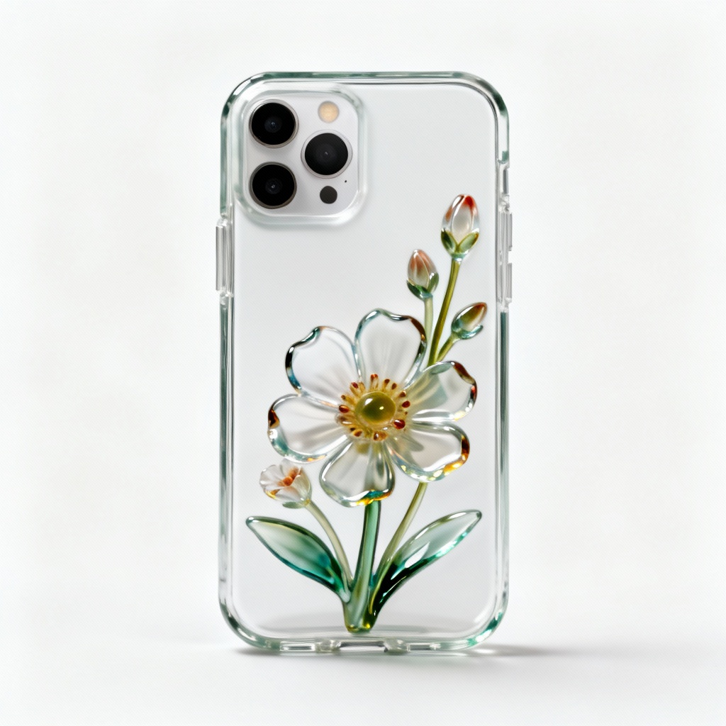 Artisan Glass Phone Case with Blown Floral Inlay - Universal Fit
