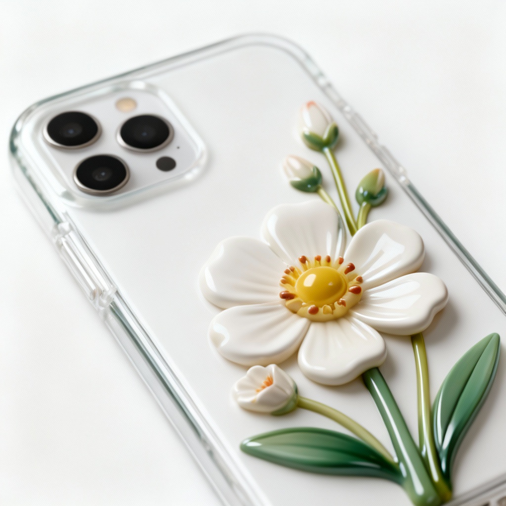 Artisan Glass Phone Case with Blown Floral Inlay - Universal Fit