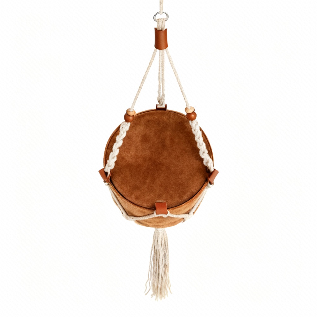 Artisan Leather & Suede Macrame Plant Hanger - 30 Inch Length