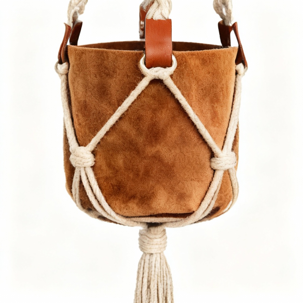 Artisan Leather & Suede Macrame Plant Hanger - 30 Inch Length