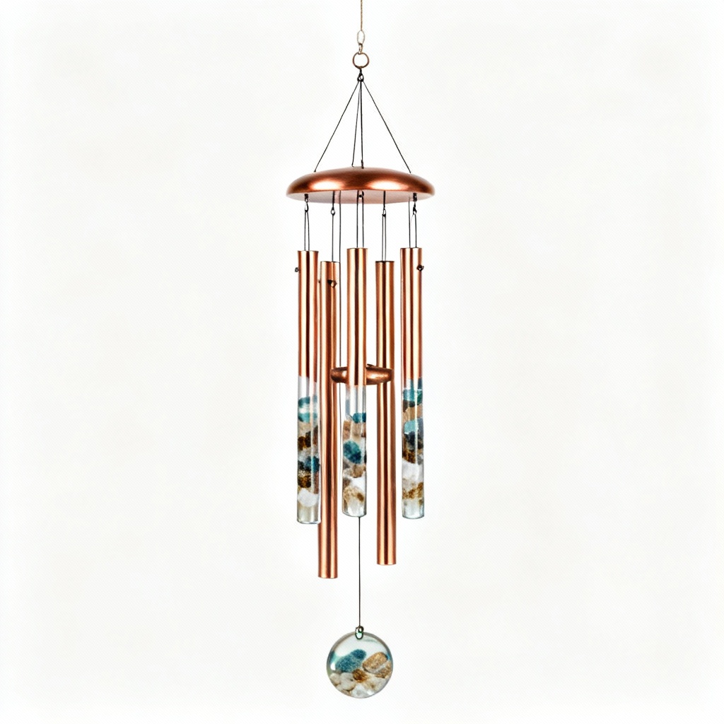 Blown Glass Copper Wind Chime with Sea Sediment Accents - 12 Inch