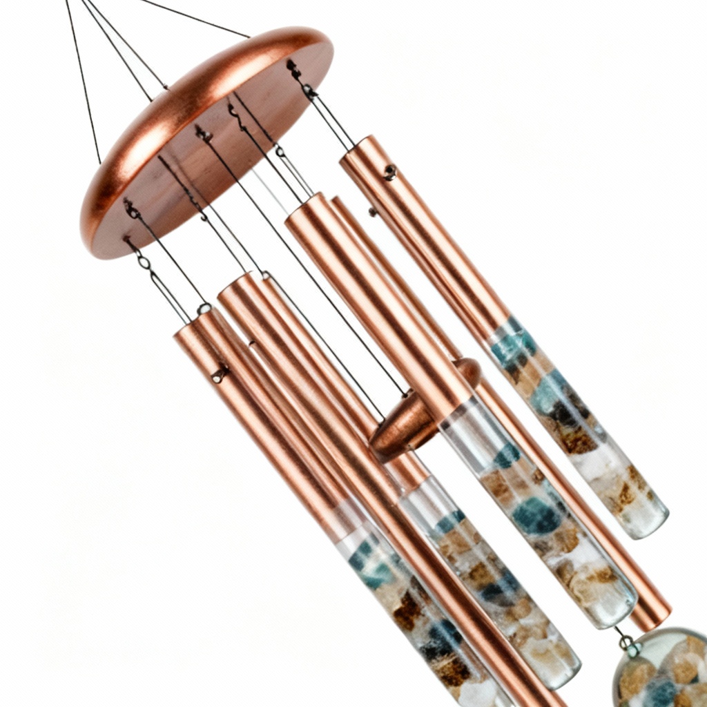 Blown Glass Copper Wind Chime with Sea Sediment Accents - 12 Inch