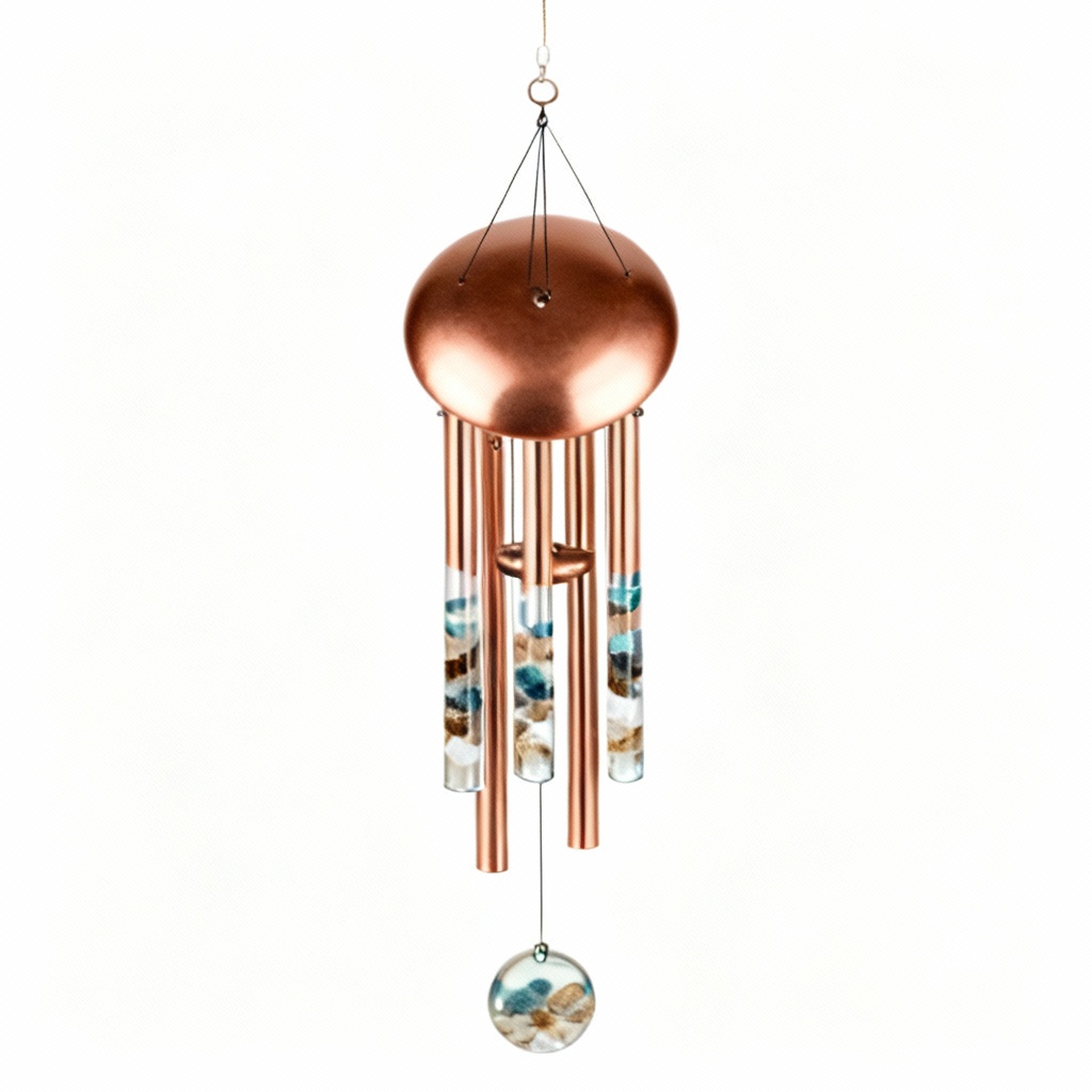 Blown Glass Copper Wind Chime with Sea Sediment Accents - 12 Inch