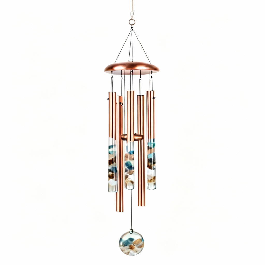 Blown Glass Copper Wind Chime with Sea Sediment Accents - 12 Inch
