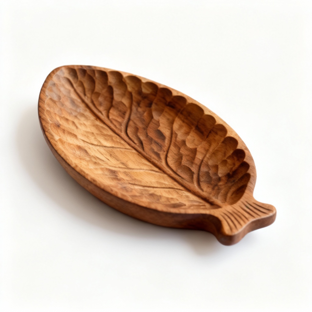Carved Acacia Wood Serving Dish with Hand-Scraped Texture