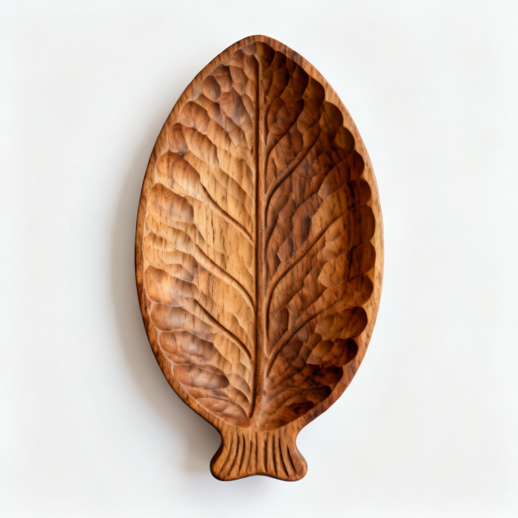 Carved Acacia Wood Serving Dish with Hand-Scraped Texture
