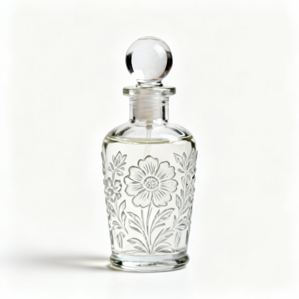 Elegant Glass Perfume Bottle with Etched Floral Design - 3 oz