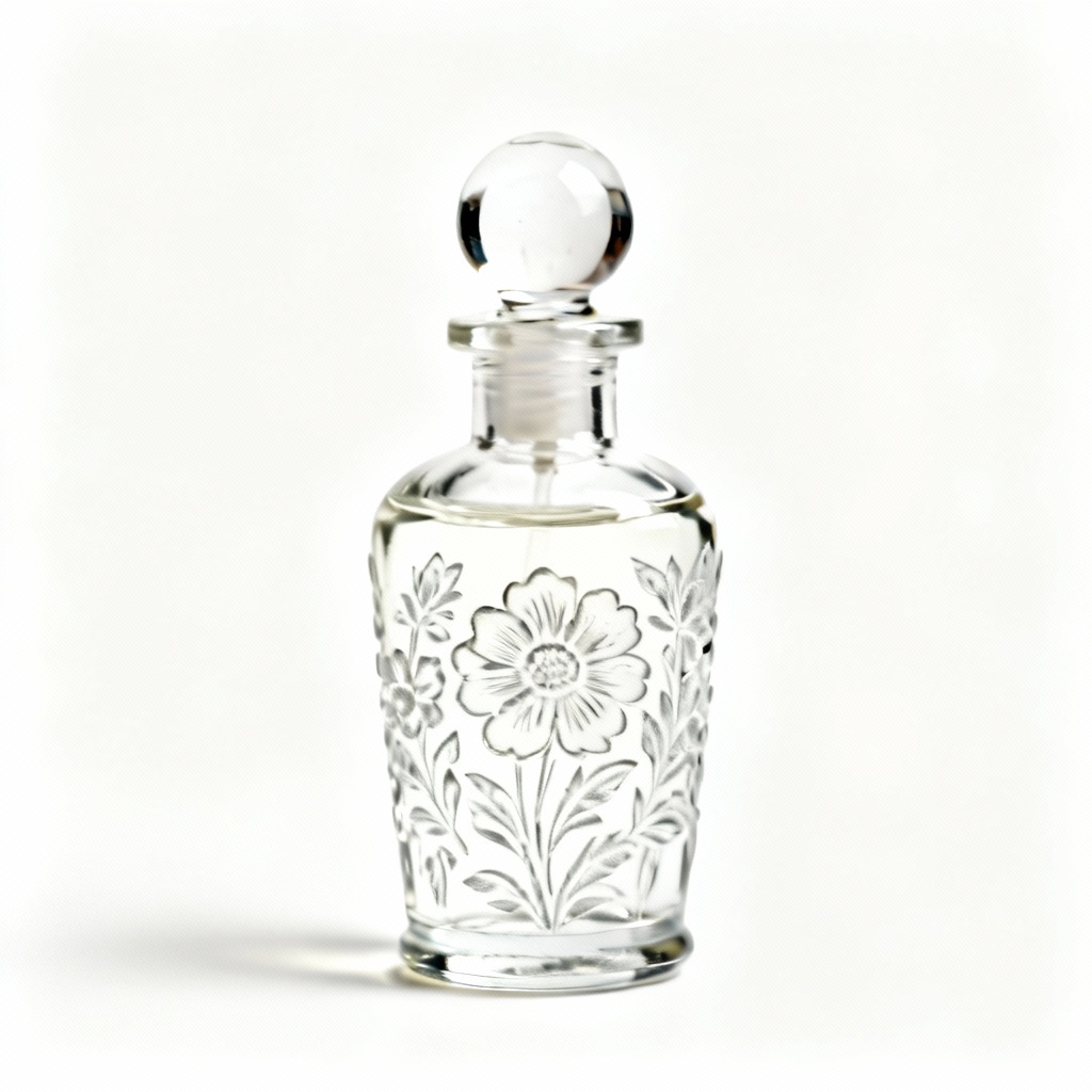Elegant Glass Perfume Bottle with Etched Floral Design - 3 oz