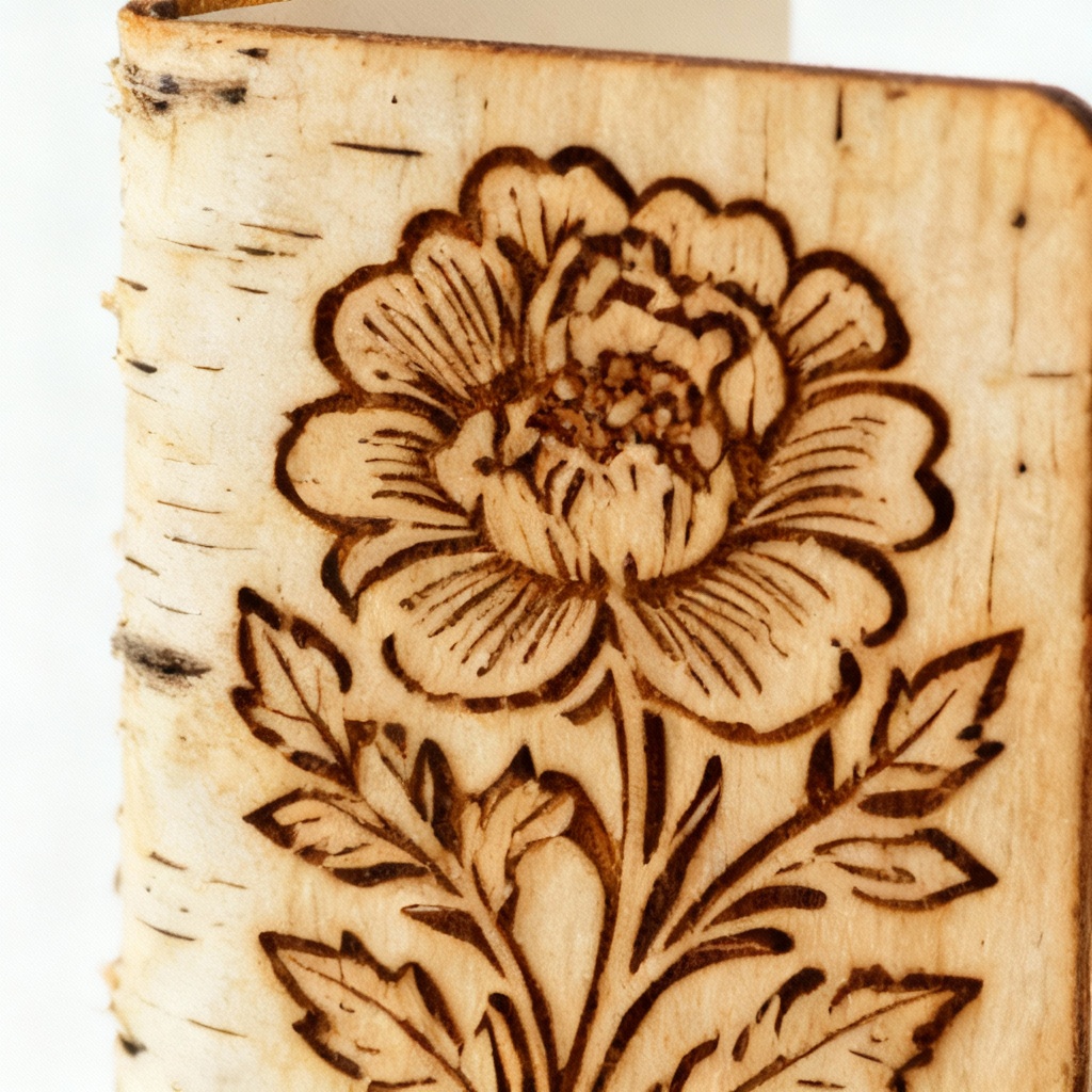 Etched Birch Wood Greeting Cards - Set of 3 - Floral Designs