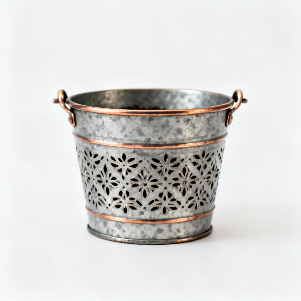 Etched Metal Planter with Copper Detailing - Small Indoor Herb Garden
