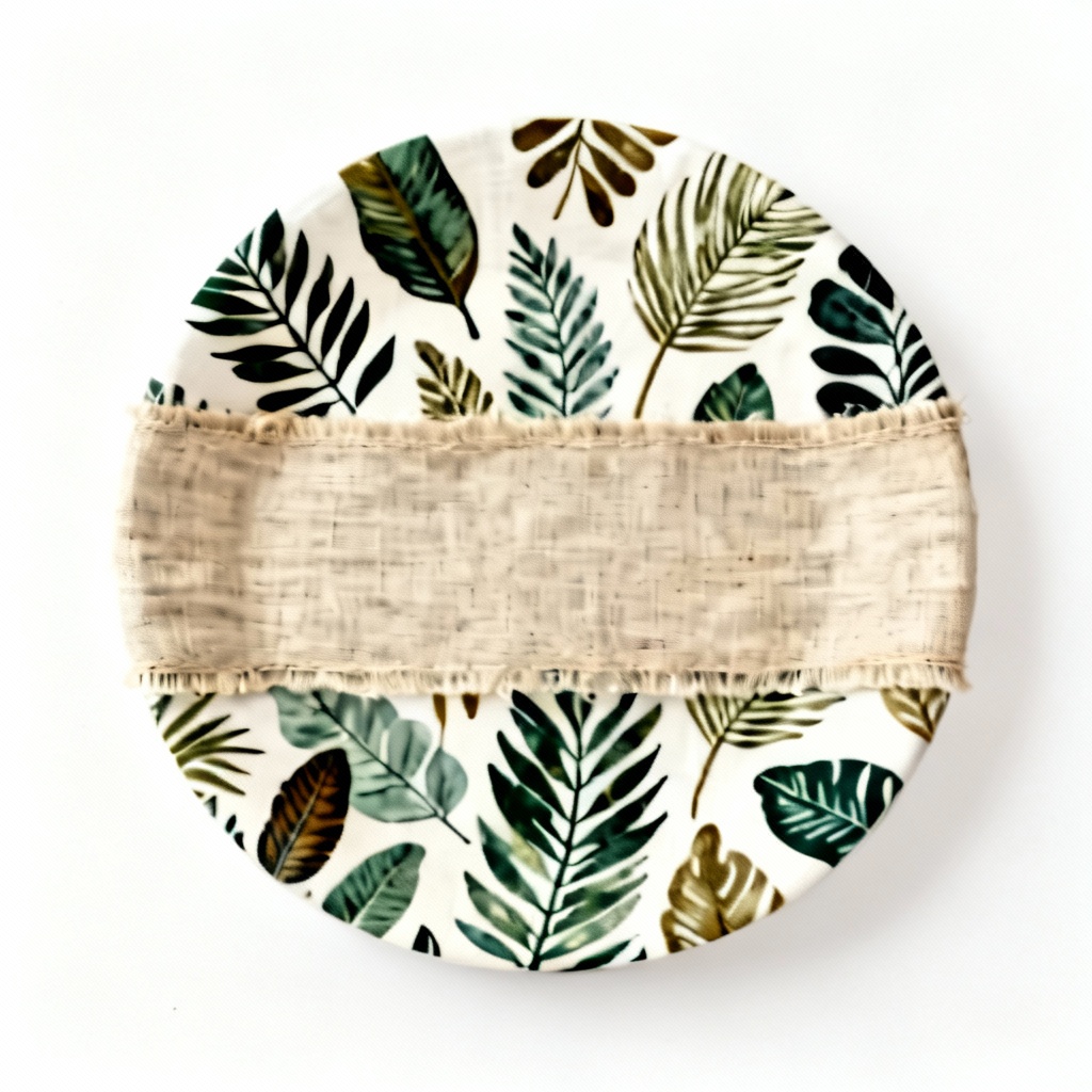 Fabric Covered Decorative Plate with Linen Accent - Botanical Design