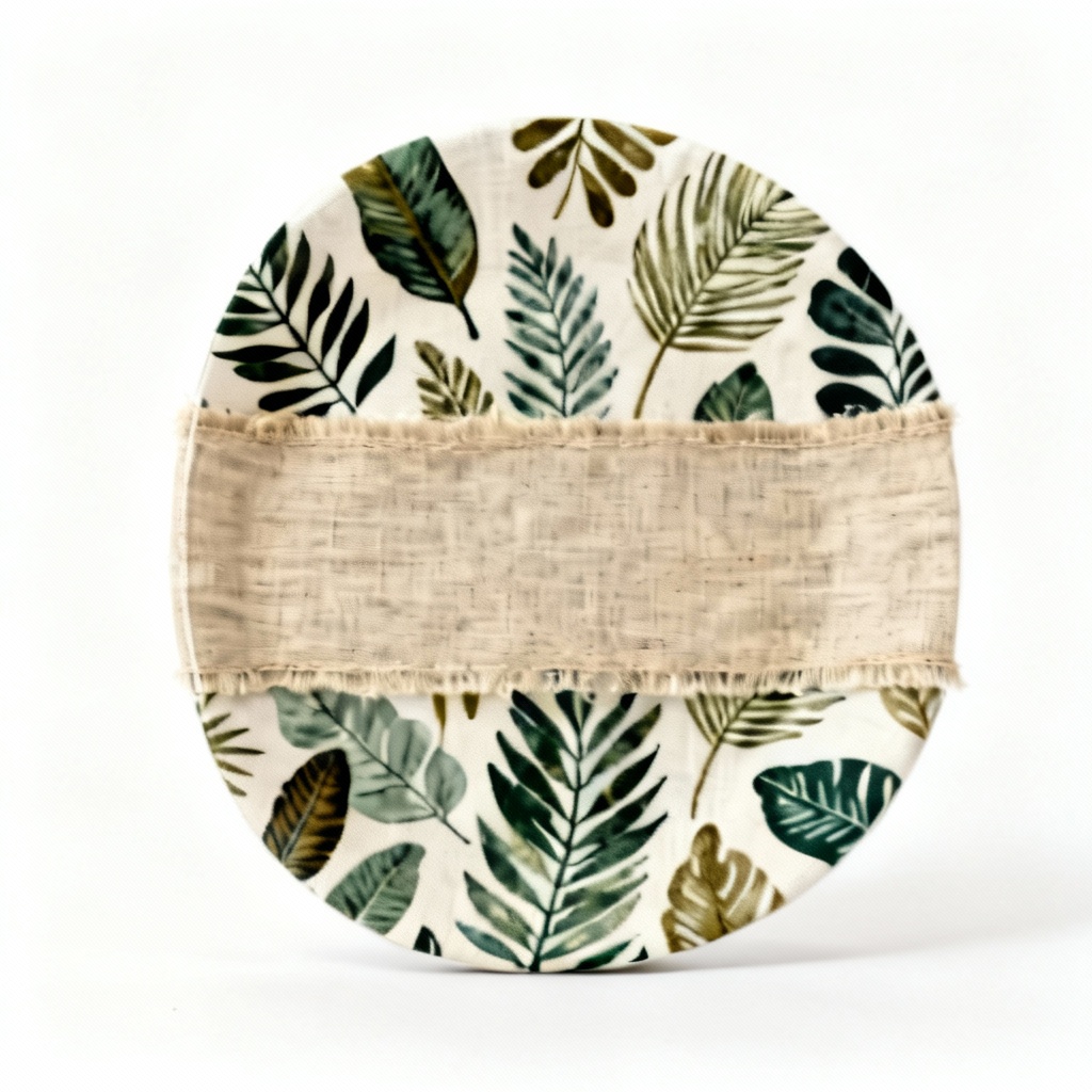 Fabric Covered Decorative Plate with Linen Accent - Botanical Design