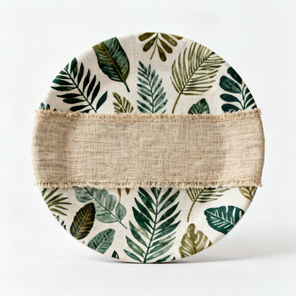Fabric Covered Decorative Plate with Linen Accent - Botanical Design