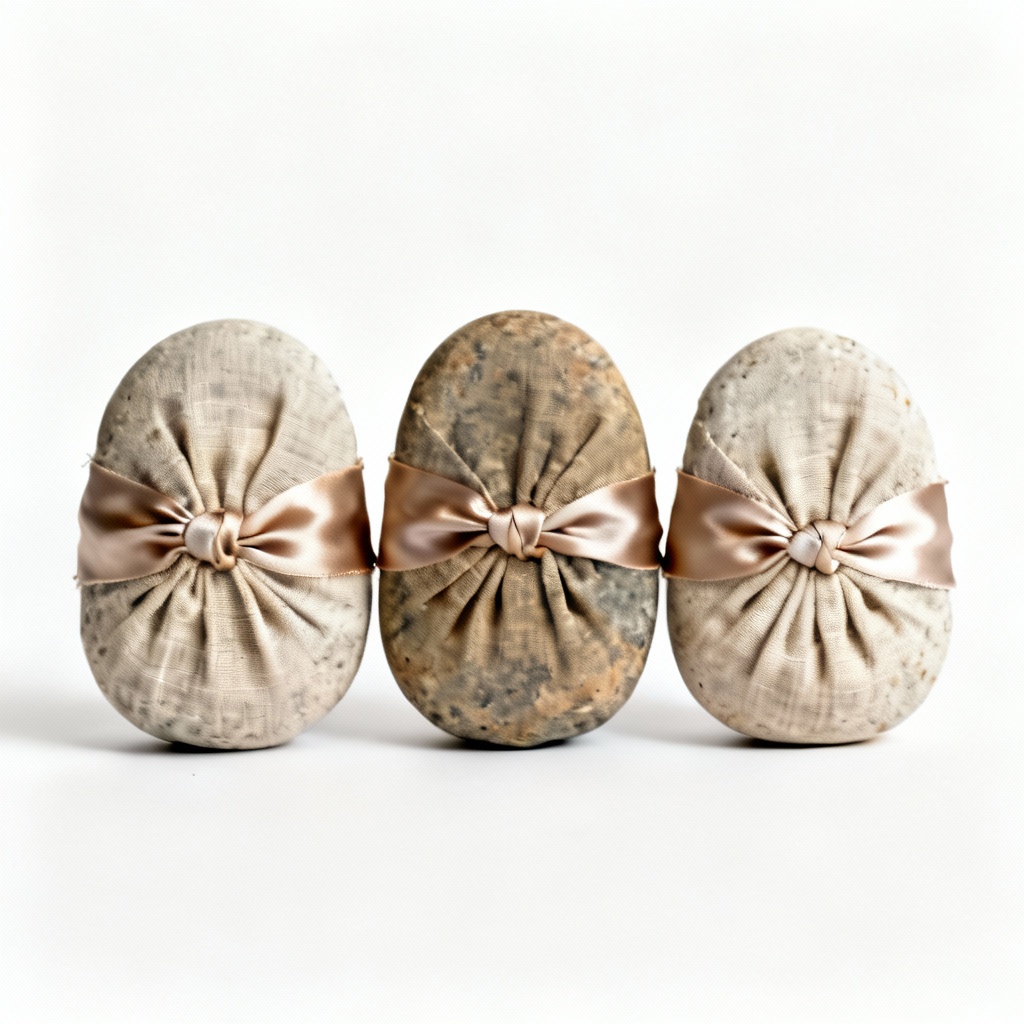 Fabric Wrapped Stones with Silk Embellishments - Set of 3
