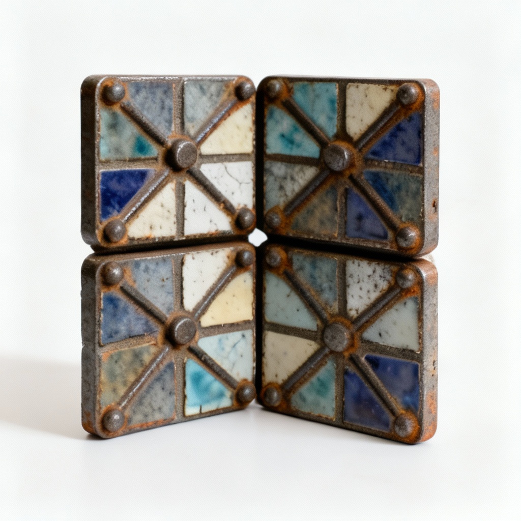 Folk Art Metal Mosaic Coasters - Set of 4 - Iron Accents