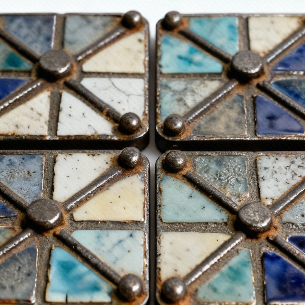 Folk Art Metal Mosaic Coasters - Set of 4 - Iron Accents