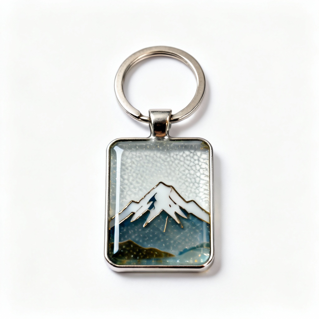 Fused Glass Landscape Keychain - Eclectic Handmade Art, Mountain Scene