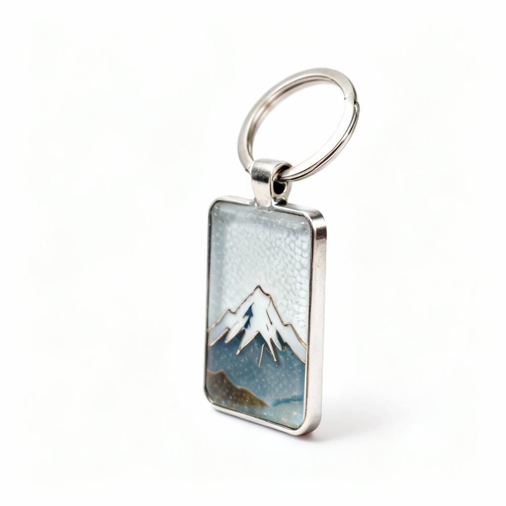 Fused Glass Landscape Keychain - Eclectic Handmade Art, Mountain Scene
