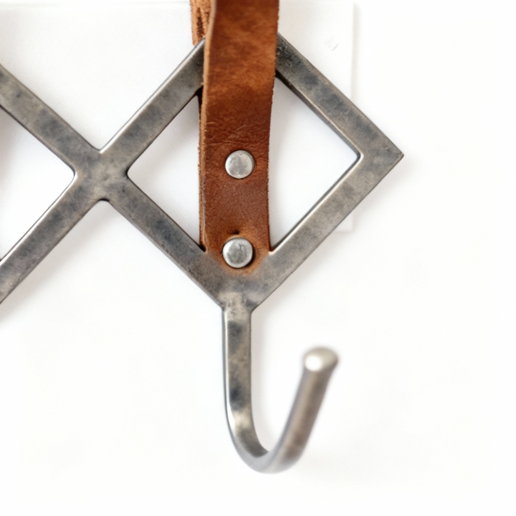 Geometric Leather Strap Iron Wall Hook Set - Modern Entryway Organizer