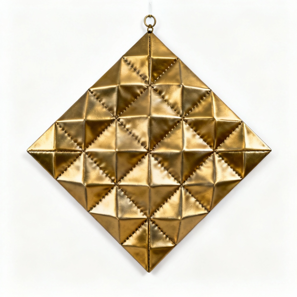 Geometric Metal & Brass Quilted Wall Art - Abstract Design, 12x18 inches