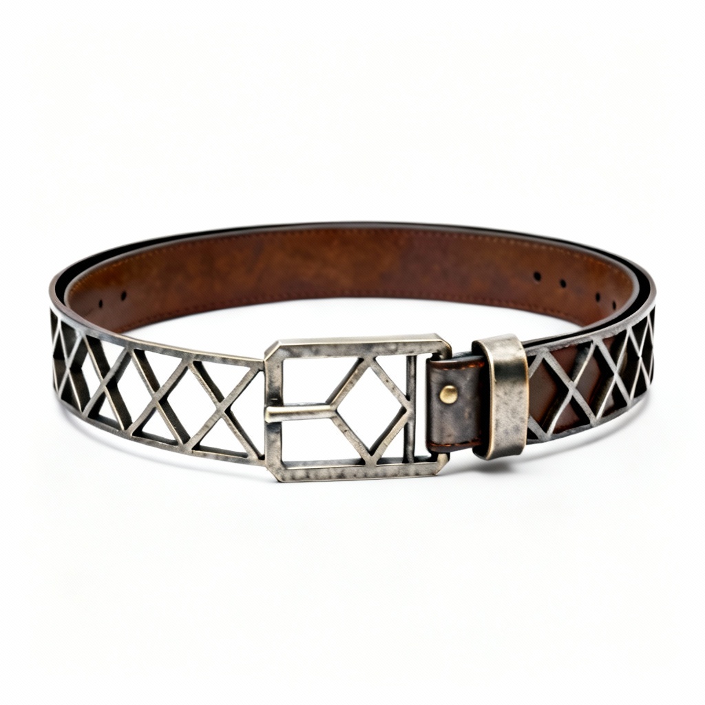 Geometric Metal & Iron Belt with Adjustable Buckle