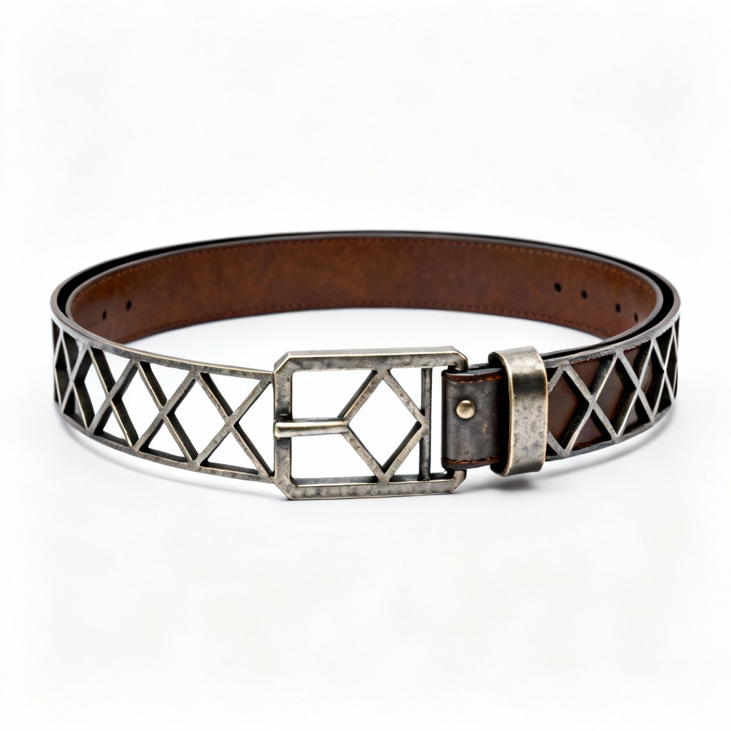 Geometric Metal & Iron Belt with Adjustable Buckle