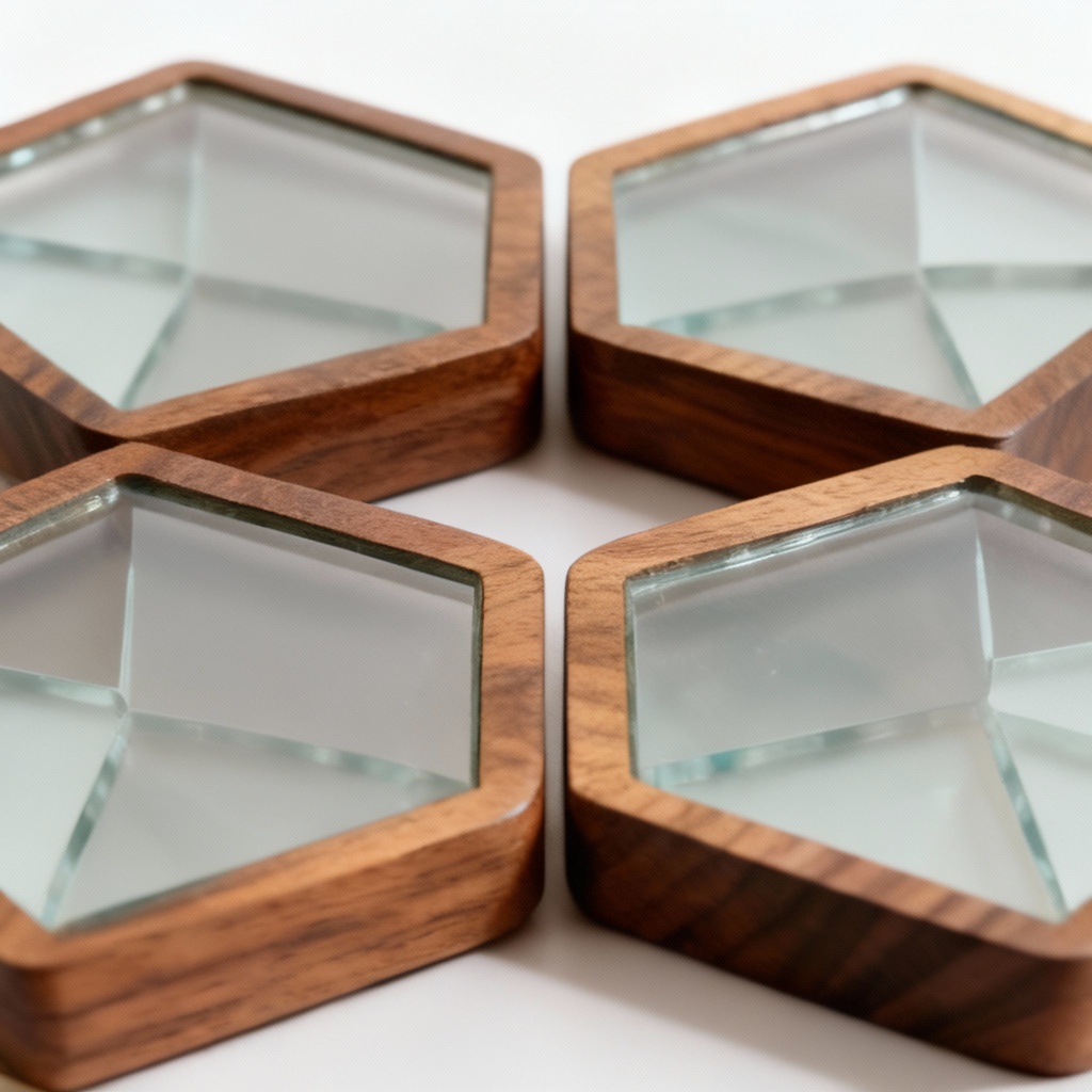 Geometric Resin Inlay Wood Coasters - Set of 4