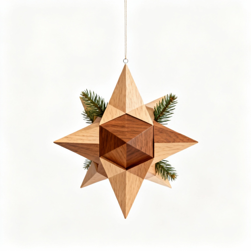 Geometric Wood & Pine Sun Catcher Mobile - Refined Craft Decor