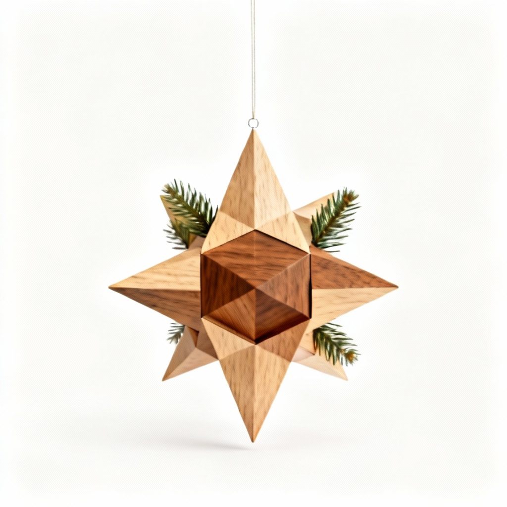 Geometric Wood & Pine Sun Catcher Mobile - Refined Craft Decor