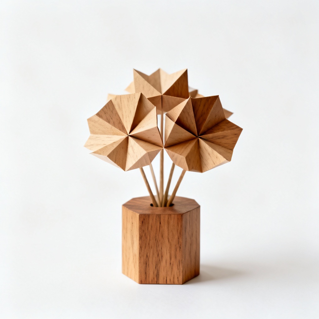 Geometric Wooden Paper Flower Arrangement - Oak Base