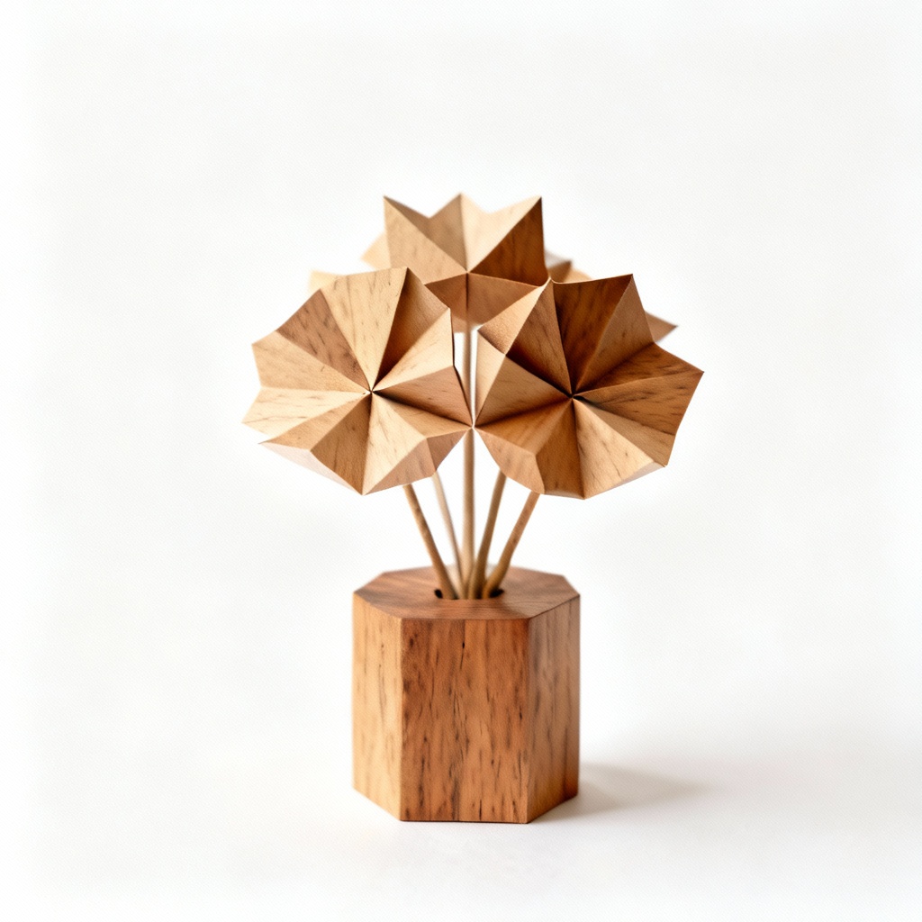Geometric Wooden Paper Flower Arrangement - Oak Base