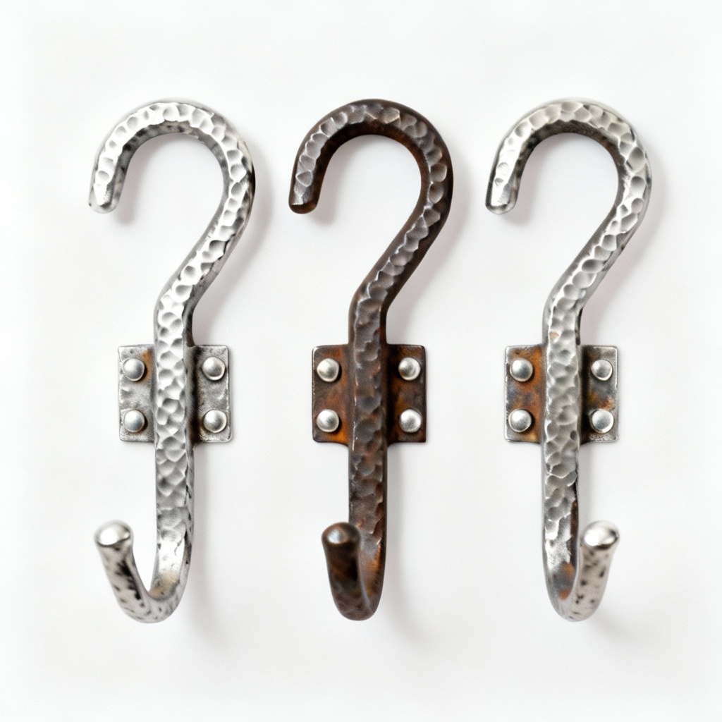 Hammered Iron Hook with Silver Rivets - Set of 3