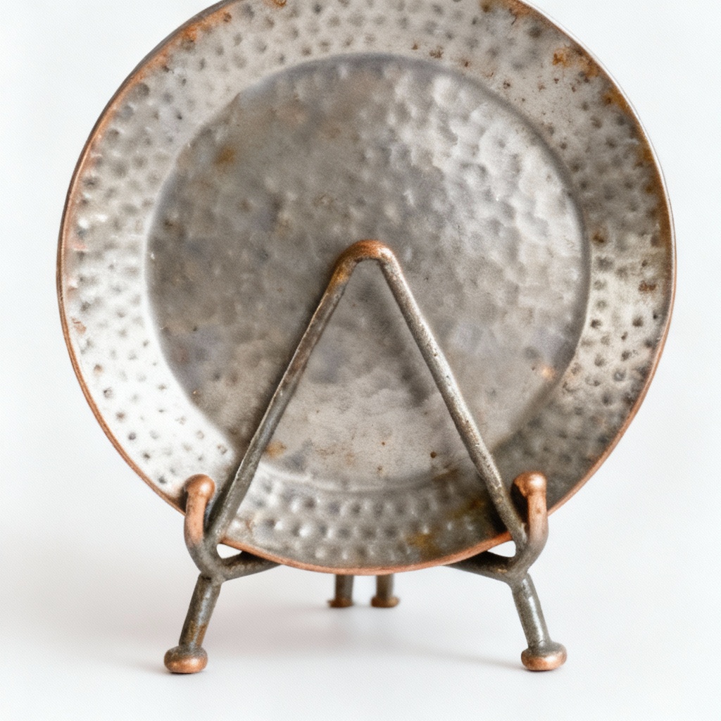 Hammered Metal and Copper Decorative Plate Stands - Set of 3