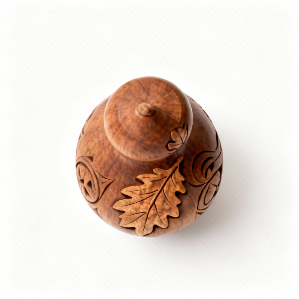 Hand-Carved Wooden Gourd with Oak Leaf Detail - Decorative Accent Piece