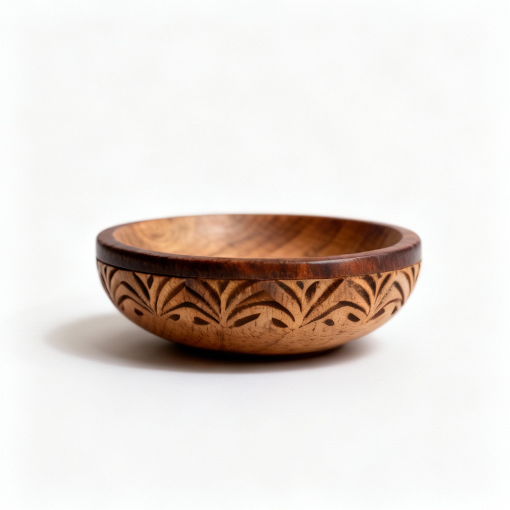 Hand-Carved Wooden Plate with Walnut Rim - Rustic Farmhouse Decor