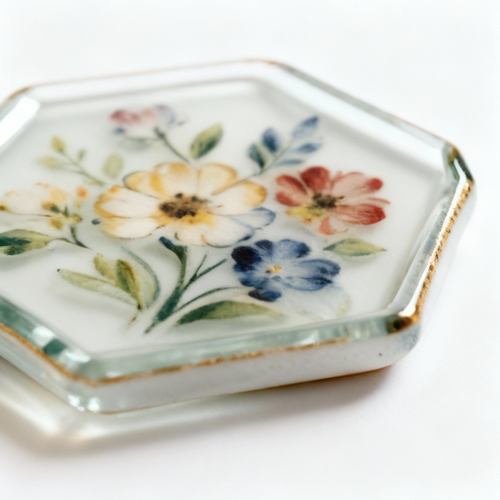Hand-Painted Ceramic Coaster Set - Floral Design - Set of 4