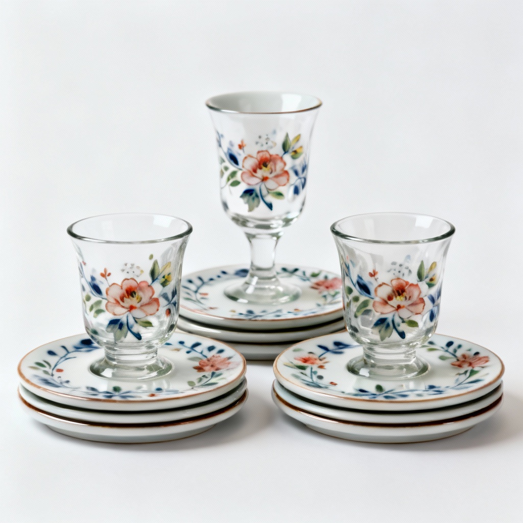 Hand-Painted Ceramic Coaster Set - Floral Design, Set of 4