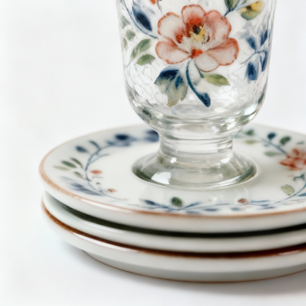 Hand-Painted Ceramic Coaster Set - Floral Design, Set of 4