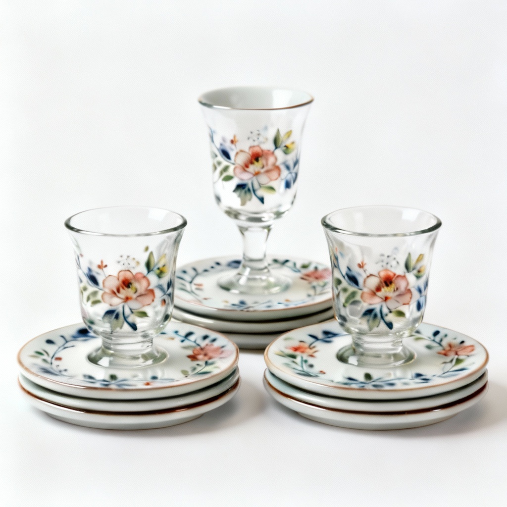 Hand-Painted Ceramic Coaster Set - Floral Design, Set of 4